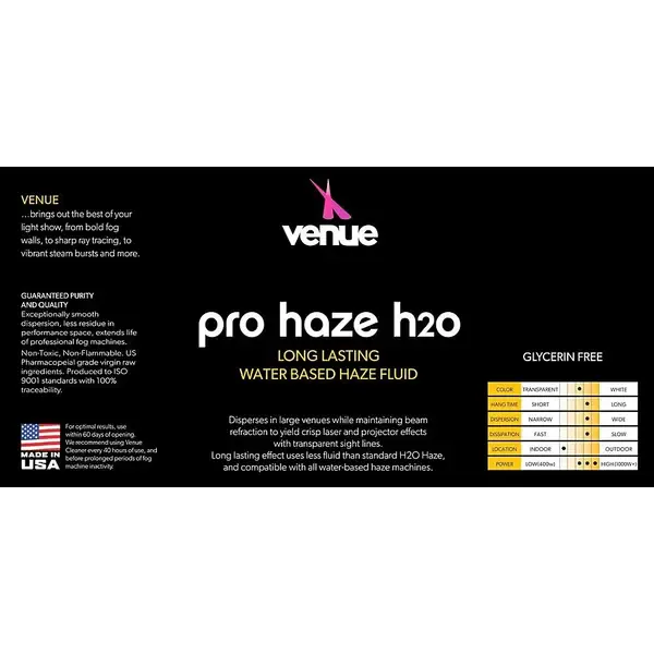 Жидкость для генератора тумана Venue Pro Long Lasting Water Haze Fluid 5 Gallon