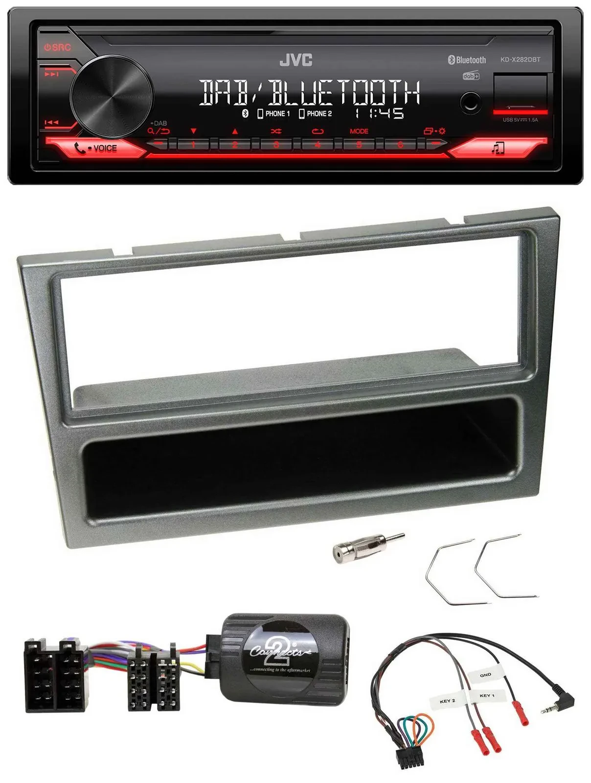 JVC Bluetooth USB DAB Lenkrad Autoradio für Opel Corsa C 00-04 aluminium