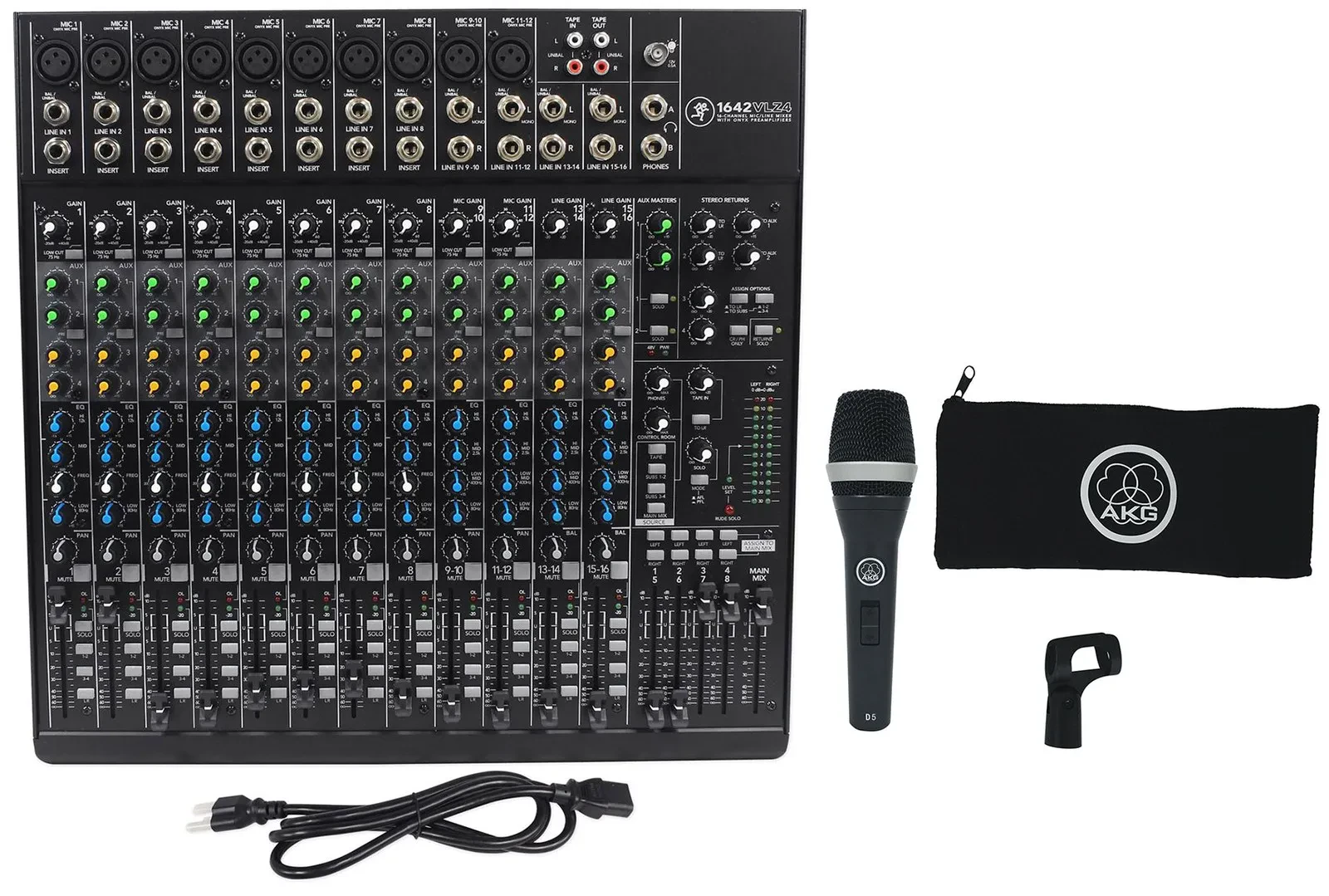 Mackie 1642VLZ4 Mixer 16-channel Analog Low-Noise w/ 10 ONYX Preamps+AKG D5S Mic