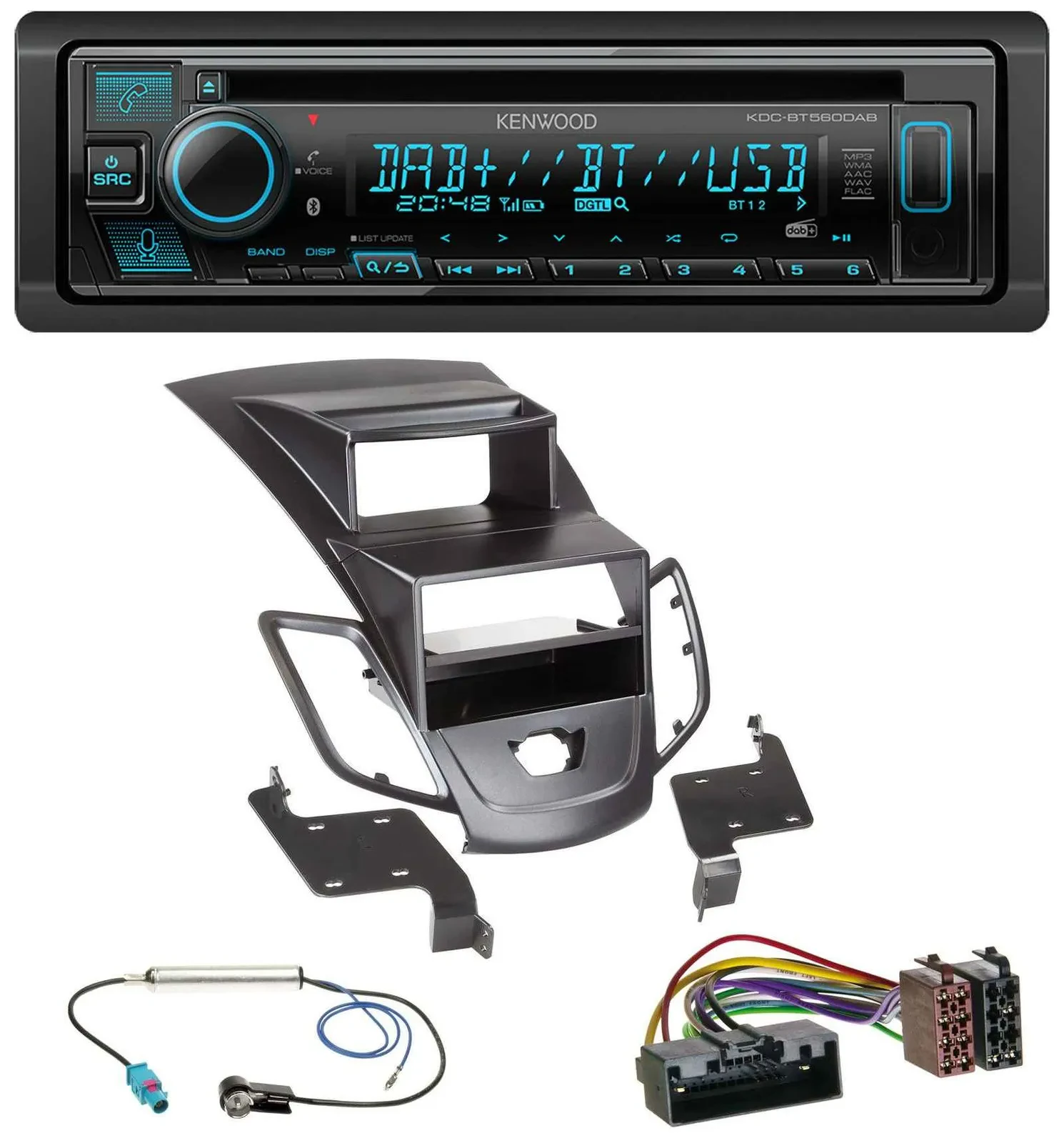 Kenwood Bluetooth DAB CD MP3 USB Autoradio für Ford Fiesta 10-17 Display schwarz
