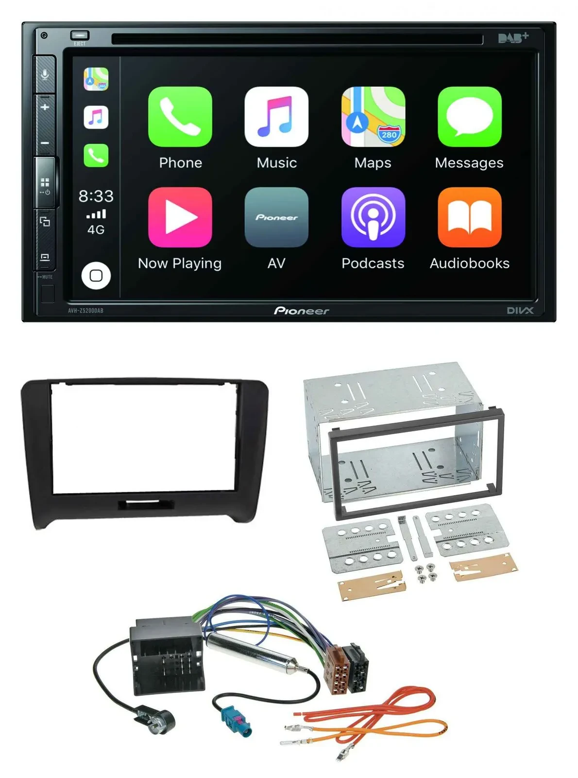 Pioneer DVD 2DIN MP3 DAB Bluetooth USB Autoradio für Audi TT (06-14) Quadlock