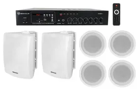 Rockville 70v Commercial/Restaurant Amplifier+2) White Wall+4) Ceiling Speakers