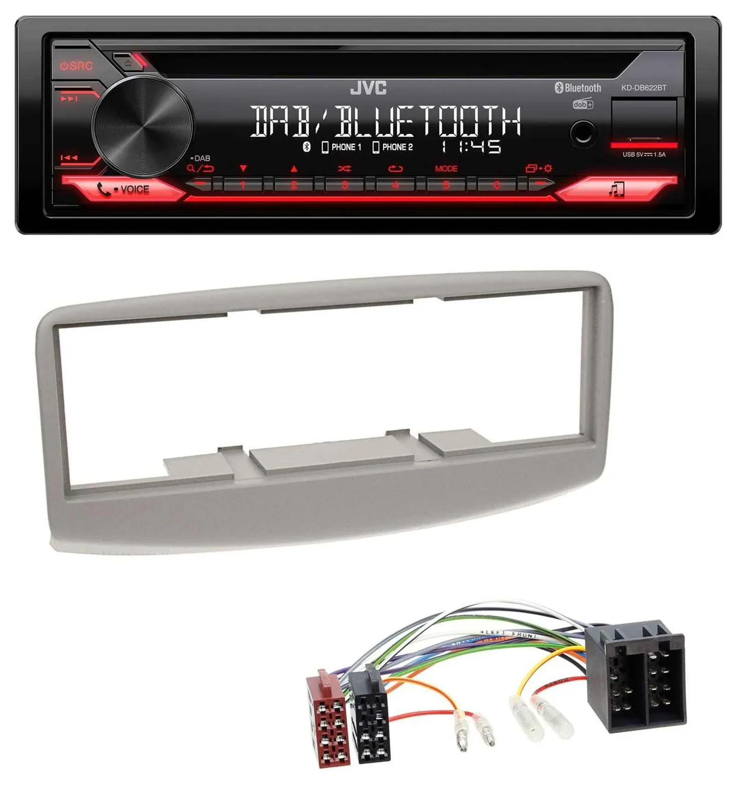 Автомагнитола для Fiat Multipla 186 (1999–2010) JVC CD, DAB, USB, Bluetooth, MP3 серый