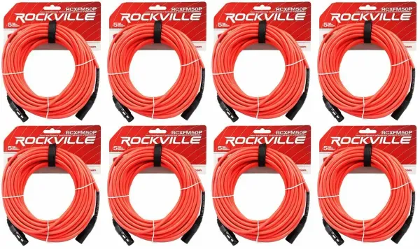 Микрофонный кабель Rockville RCXFM50P-R Red 15 м (8 штук)