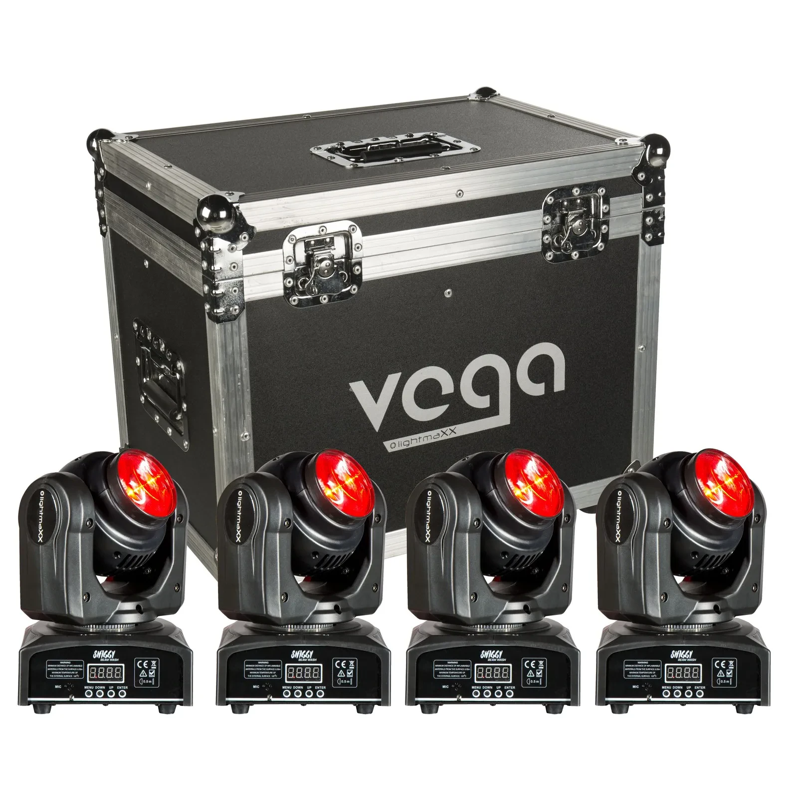 LED Moving Head Lichtset 4x 50W RGBW 23 DMX Kanäle Shutter Dimmer Vega Shiggy