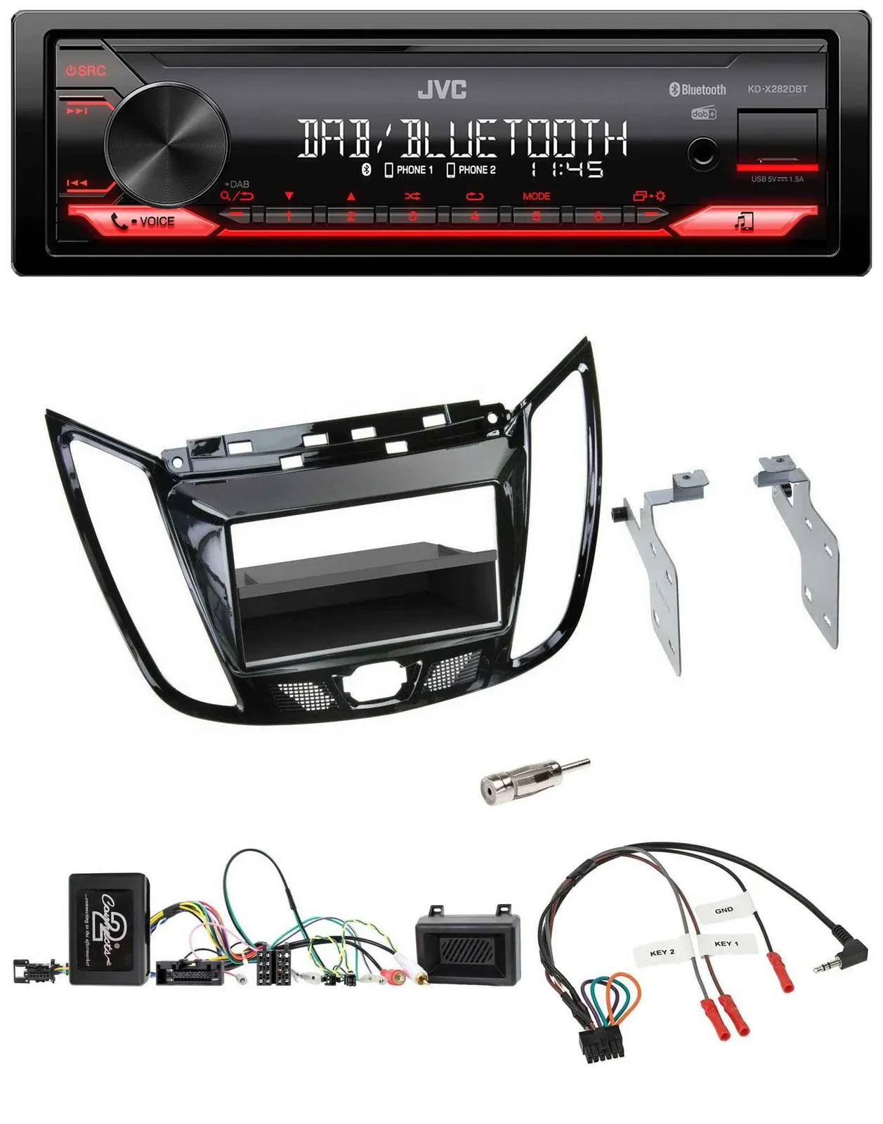 JVC Bluetooth USB DAB Lenkrad Autoradio für Ford C-Max Kuga Klavierlack schwarz