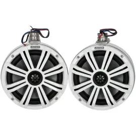 Kicker 45KMTC8 Loaded Marine Cans w/ 45KM84L Speakers, White Grill on White Can