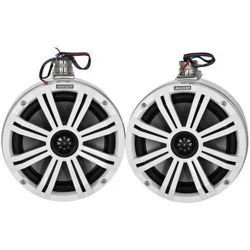 Kicker 45KMTC8 Loaded Marine Cans w/ 45KM84L Speakers, White Grill on White Can