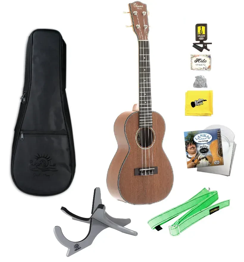 Ohana CK-14E Electric Concert Ukulele with Bag, Tuner, Strings, Stand, More
