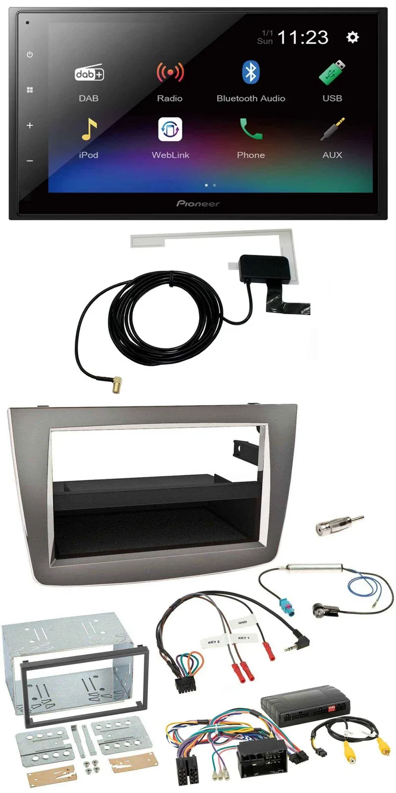 Автомагнитола для Alfa Romeo Mito Pioneer 2 DIN, DAB, Bluetooth, USB, серебристая