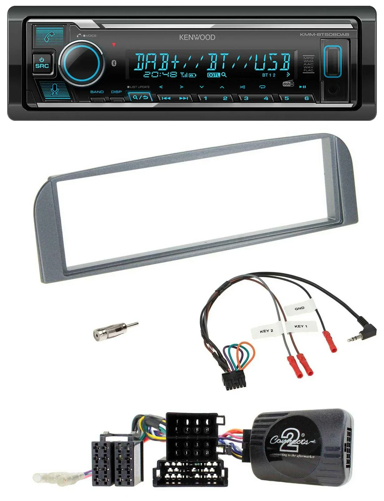 Kenwood Bluetooth Lenkrad DAB USB Autoradio für Alfa 147 GT 2007-2010 anthrazit