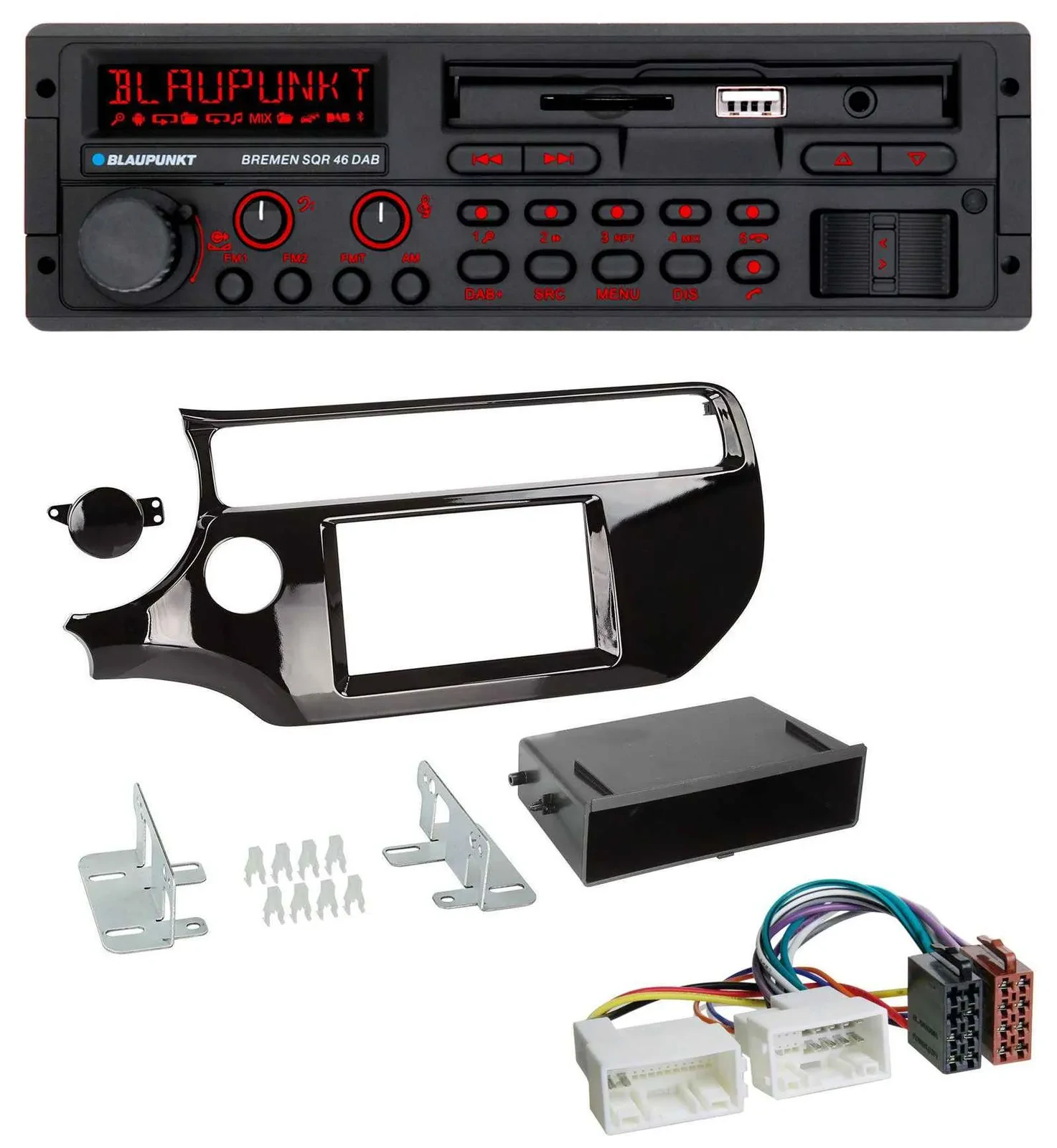 Blaupunkt SD MP3 USB Bluetooth DAB Autoradio für Kia Rio UB ab 2015 piano-schwar