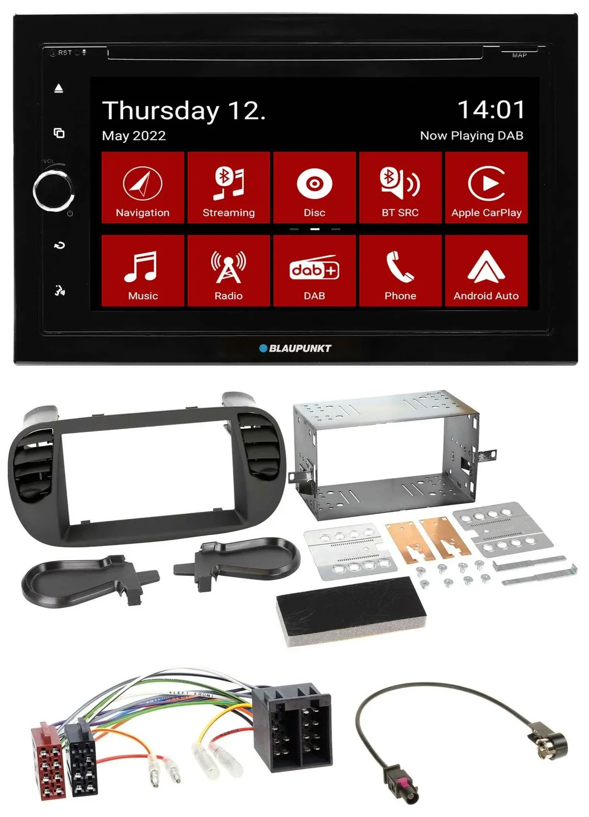 Blaupunkt MP3 DVD Bluetooth DAB 2DIN USB Autoradio für Fiat 500 ISO ab 12 soft t