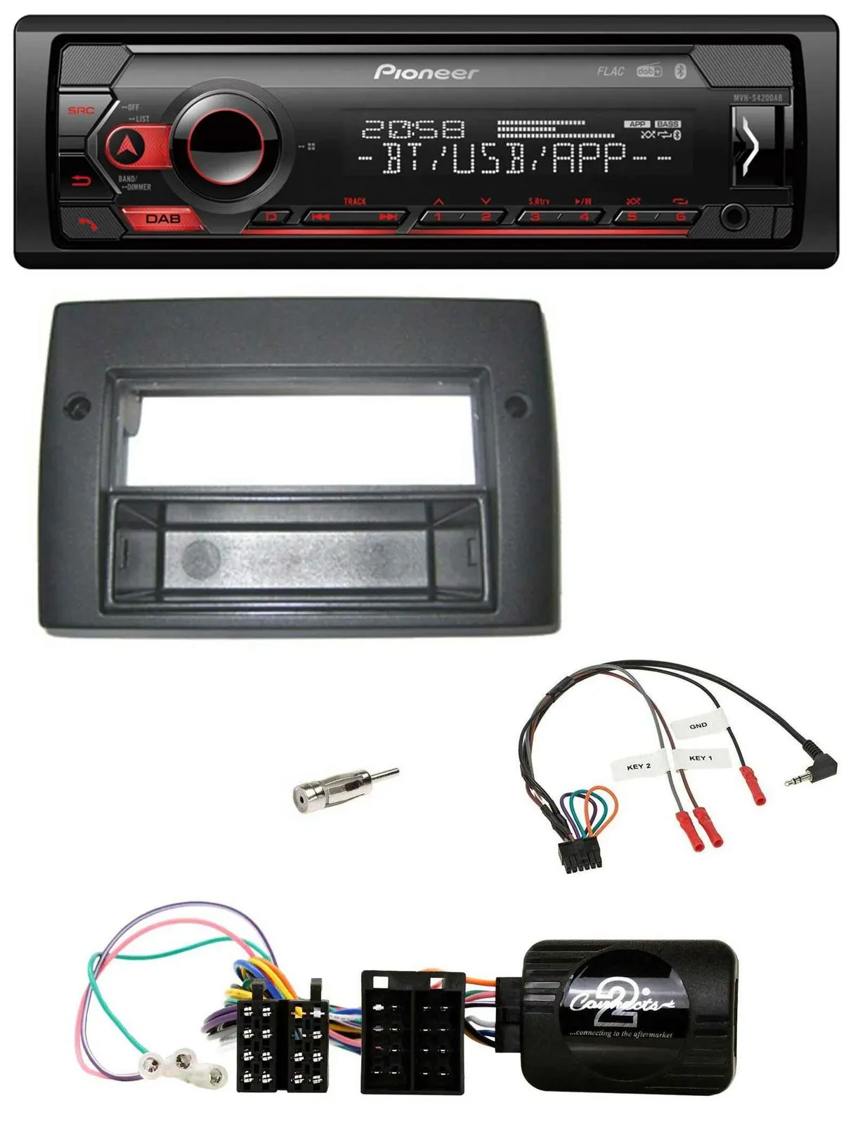 Pioneer Lenkrad USB DAB Bluetooth Autoradio für Fiat Stilo 2001-2007 Profi Ablag