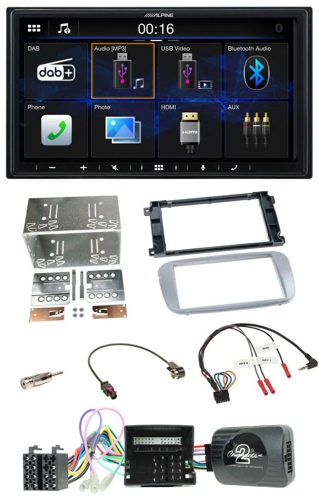 Alpine Bluetooth 2DIN Lenkrad DAB USB Autoradio für Ford Mondeo S-Max Profi silb