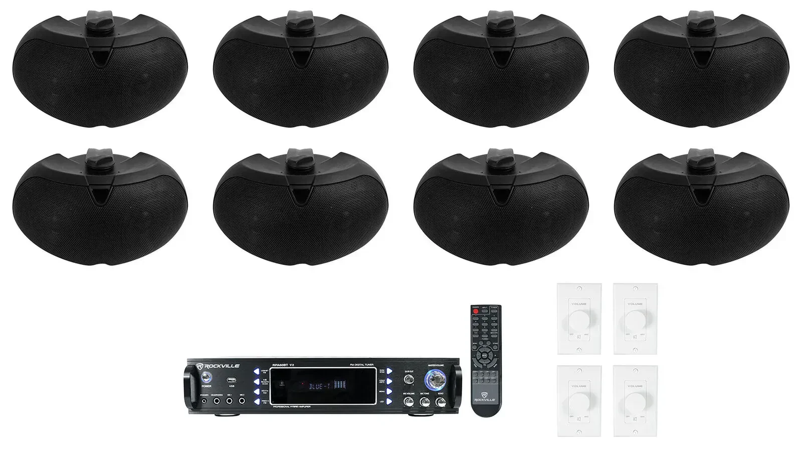 Настенная акустика Rockville D4-16 Black с усилителем (8 штук)
