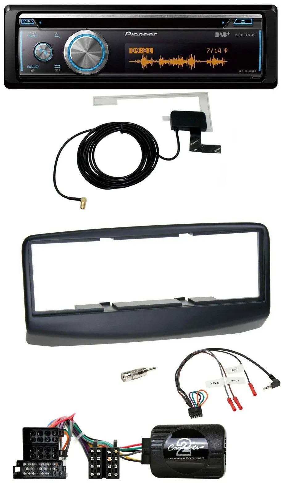 Автомагнитола для Fiat Multipla (2006–2010) Pioneer Bluetooth, DAB, USB, CD, совместима с кнопками на руле