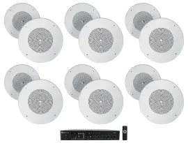 Rockville Commercial Amp Receiver+(12) 8" 70v Background Music Ceiling Speakers