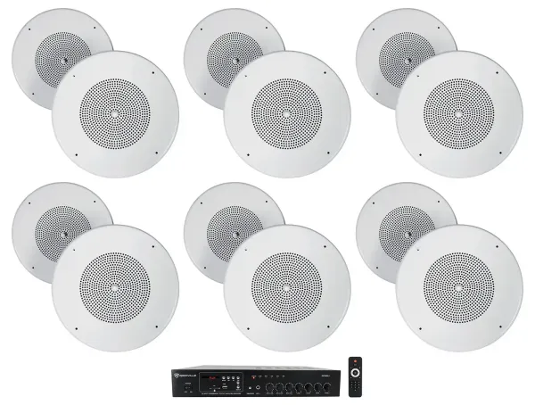 Rockville Commercial Amp Receiver+(12) 8" 70v Background Music Ceiling Speakers