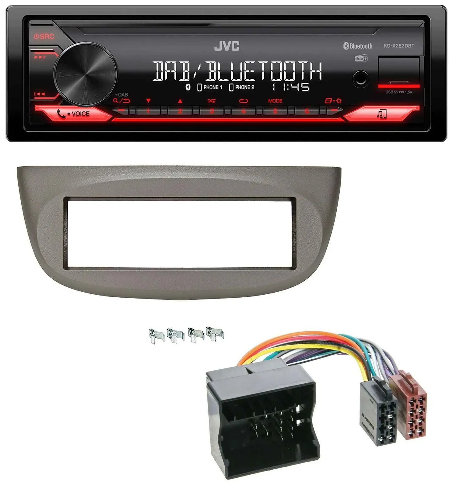 Автомагнитола для Renault Twingo 2007–2014 JVC Bluetooth USB DAB MP3 бежево-серая