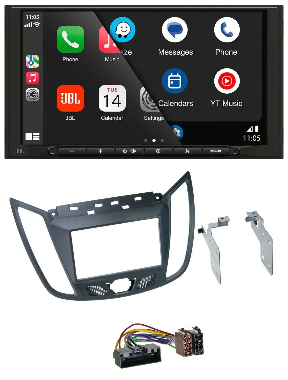 JBL USB 2DIN MP3 Bluetooth AUX Autoradio für Ford C-Max (ab 10) grau