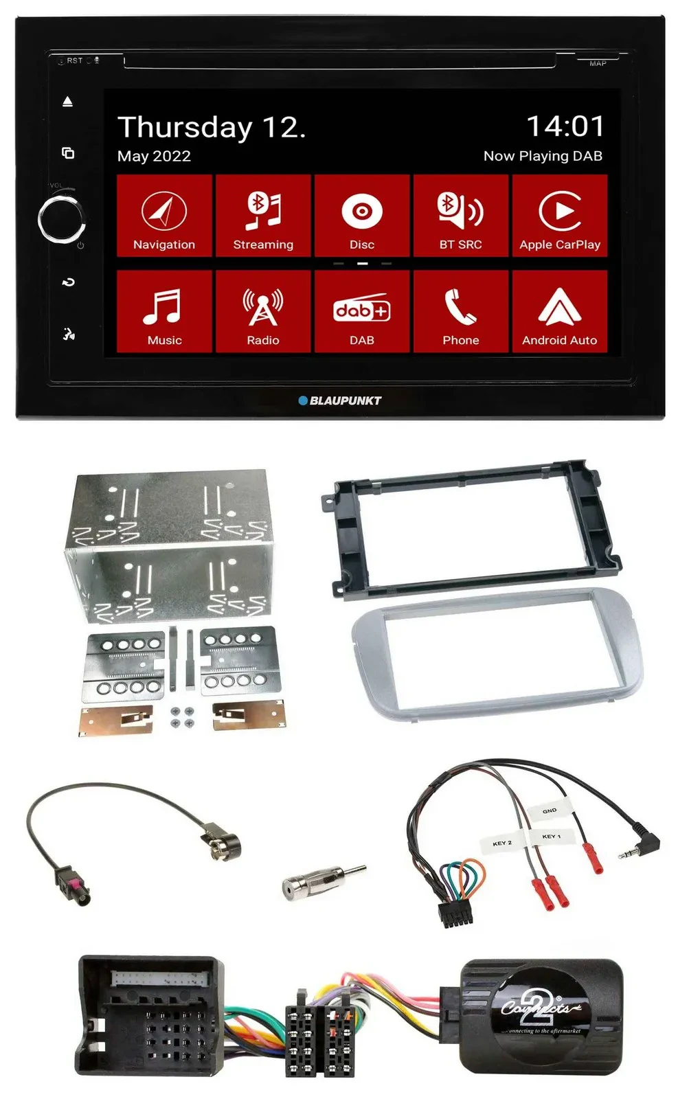 Автомагнитола Blaupunkt 2DIN Bluetooth USB DAB навигация (TMC) с управлением на руле для Ford Mondeo/S-Max (2007)