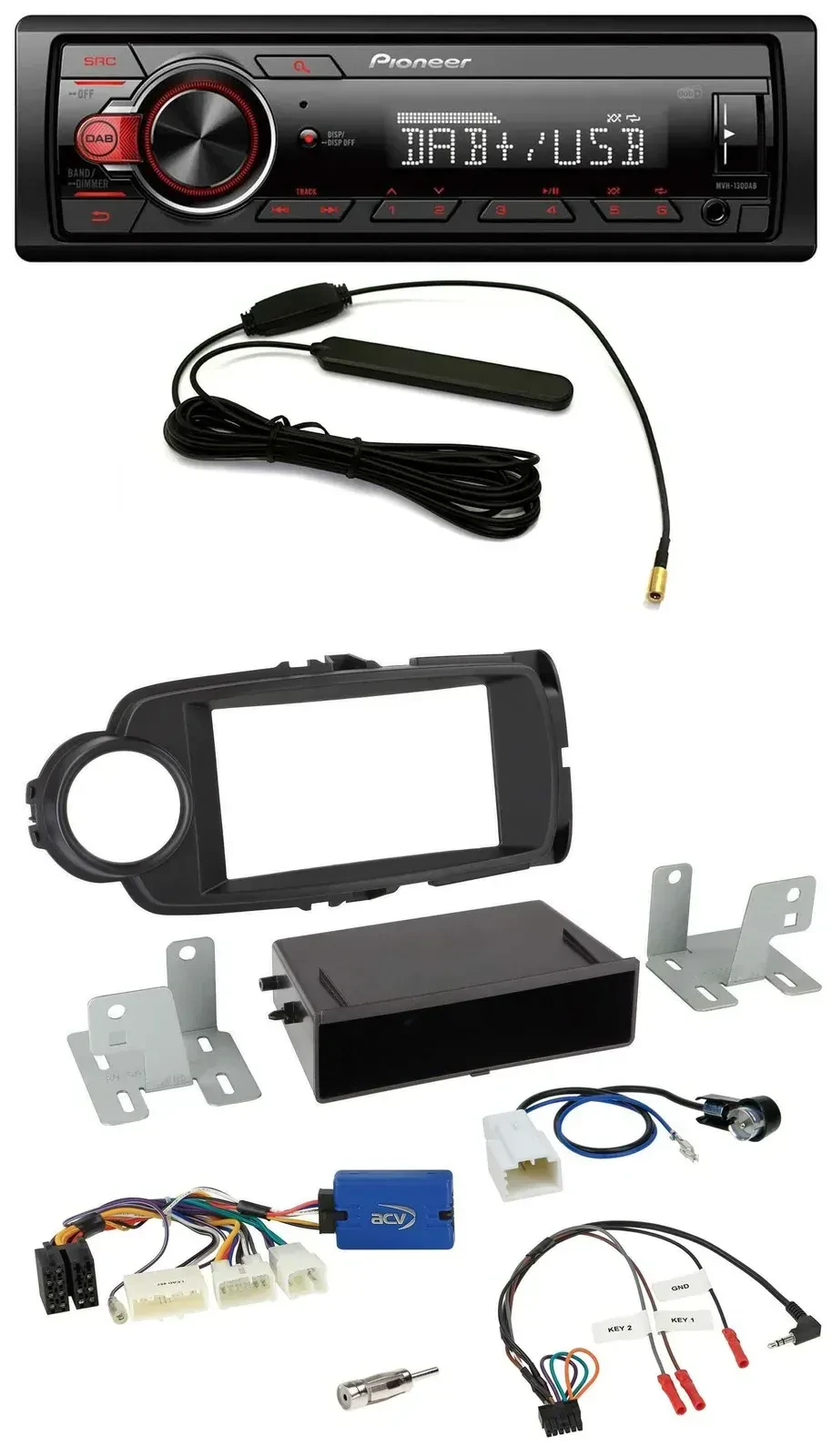 Автомагнитола Pioneer 1-DIN, DAB, MP3, USB, для Toyota Yaris (с 2014), черный