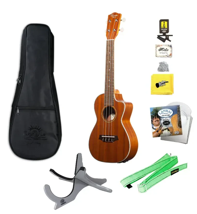 Ohana CK-20CE Electric Concert Ukulele with Bag, Tuner, Strings, Stand, More