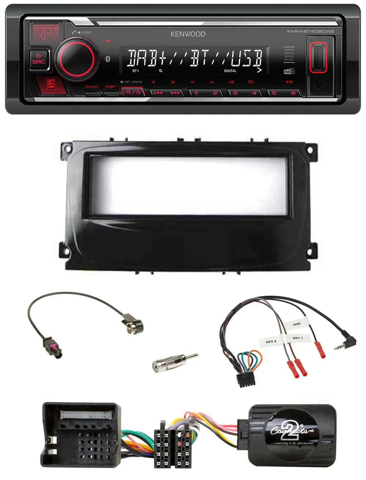Автомагнитола для Ford Mondeo 2007–2014 и S-Max Kenwood Bluetooth, USB, DAB, поддержка кнопок на руле