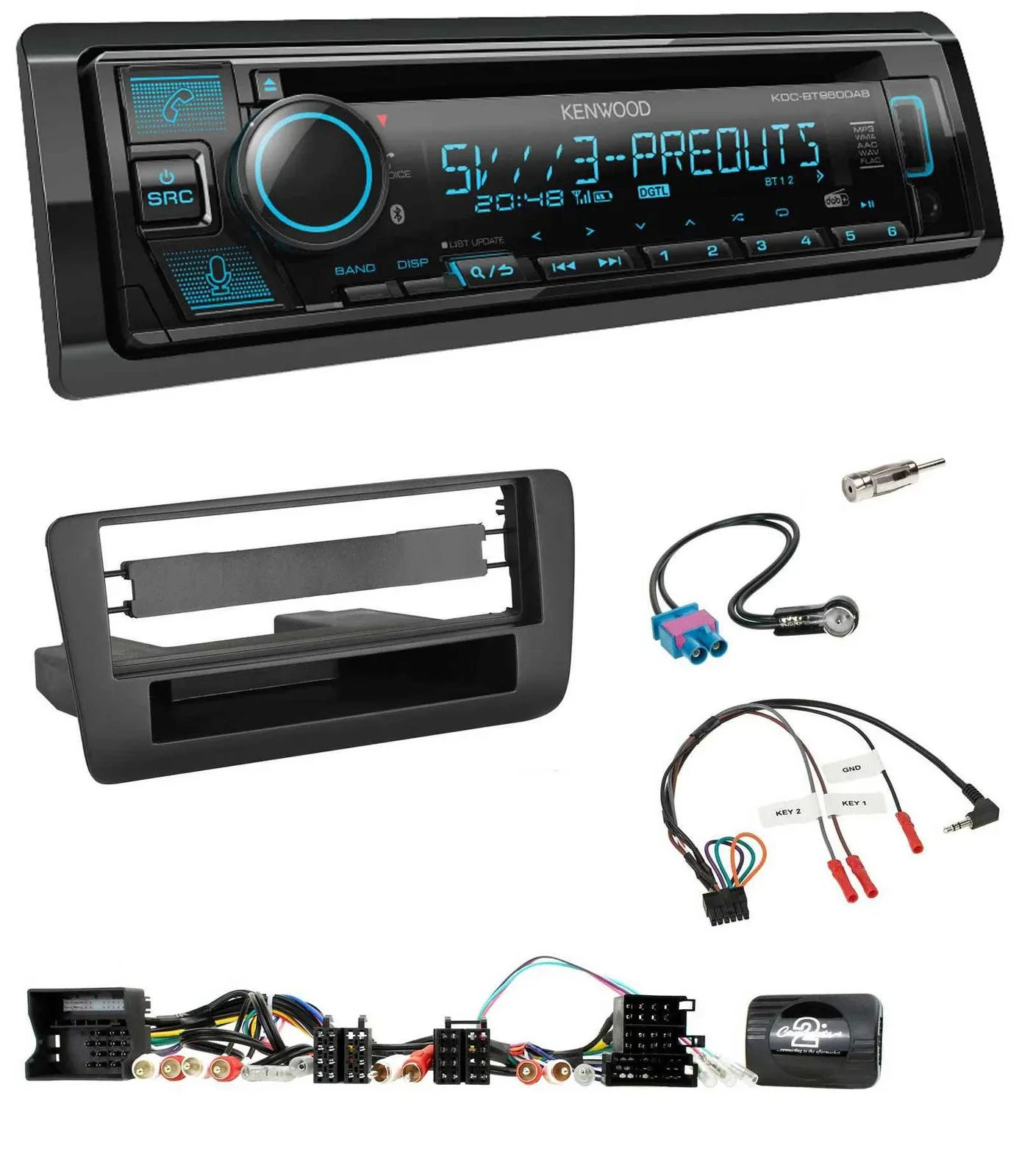 Kenwood Bluetooth USB CD Lenkrad DAB Autoradio für Audi A1 (2010-2019)