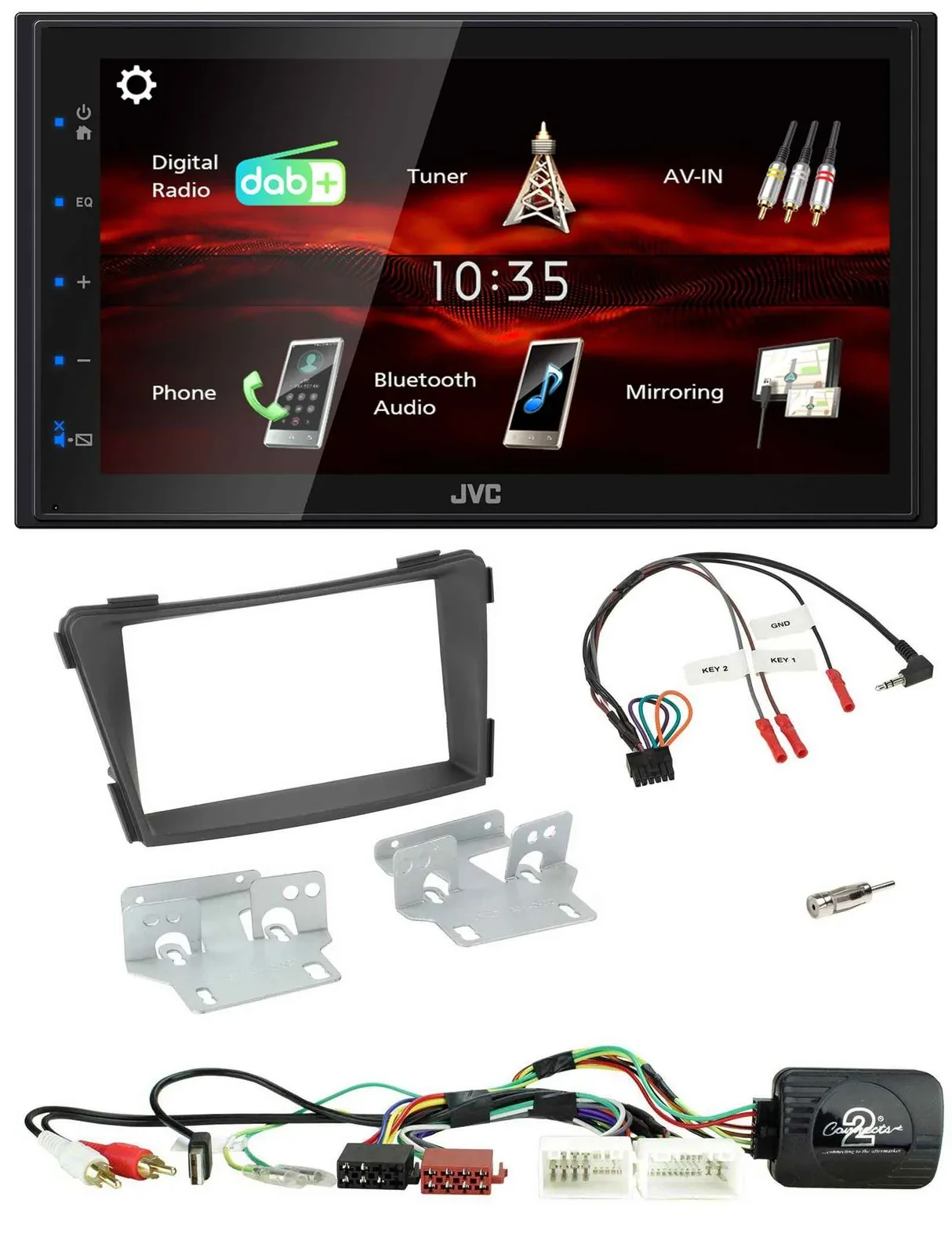JVC USB Bluetooth Lenkrad DAB 2DIN Autoradio für Hyundai i40 11-19 AUX USB schwa
