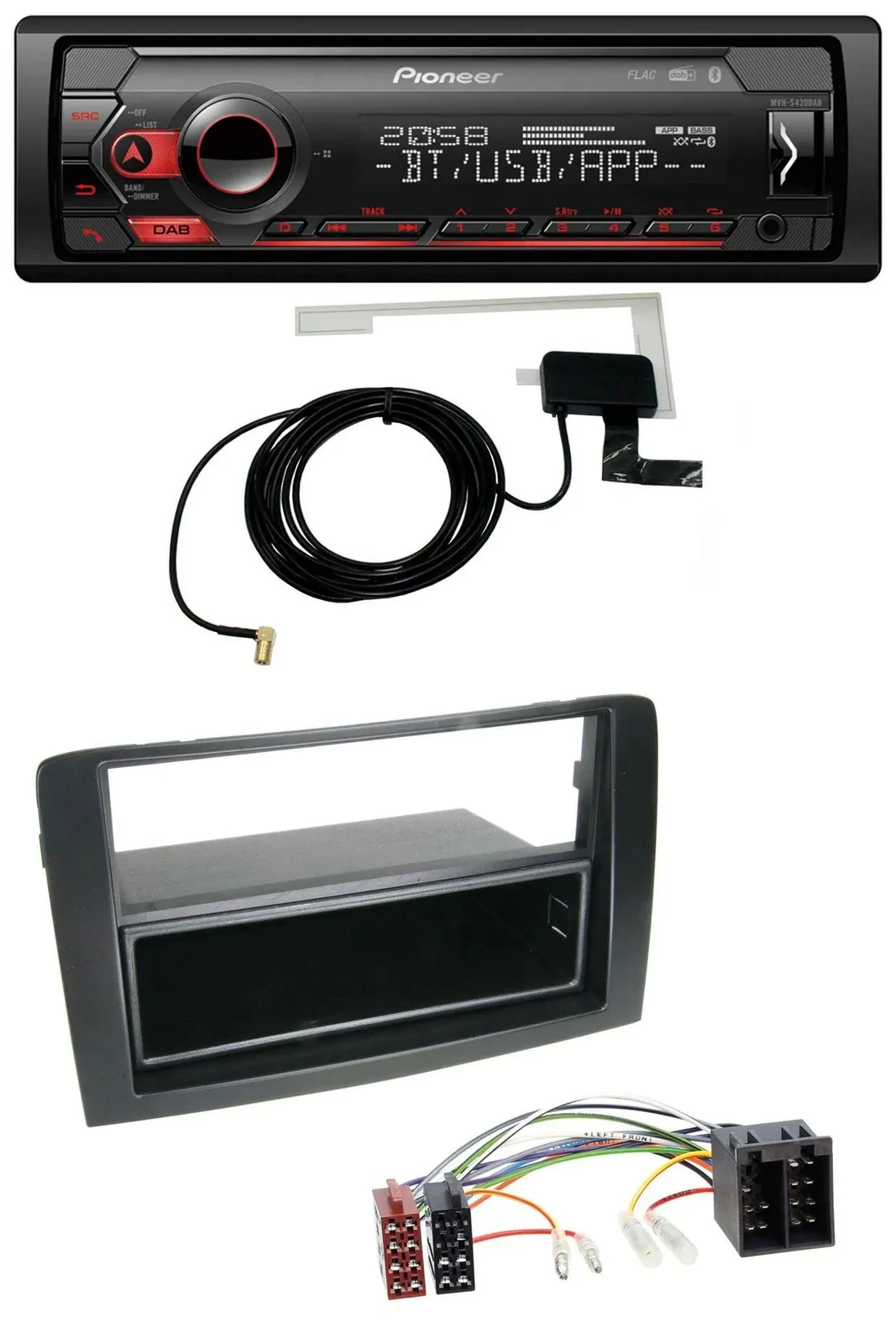 Автомагнитола Pioneer DAB, USB, MP3, Bluetooth для Fiat Idea (350, 2003–2011) черная