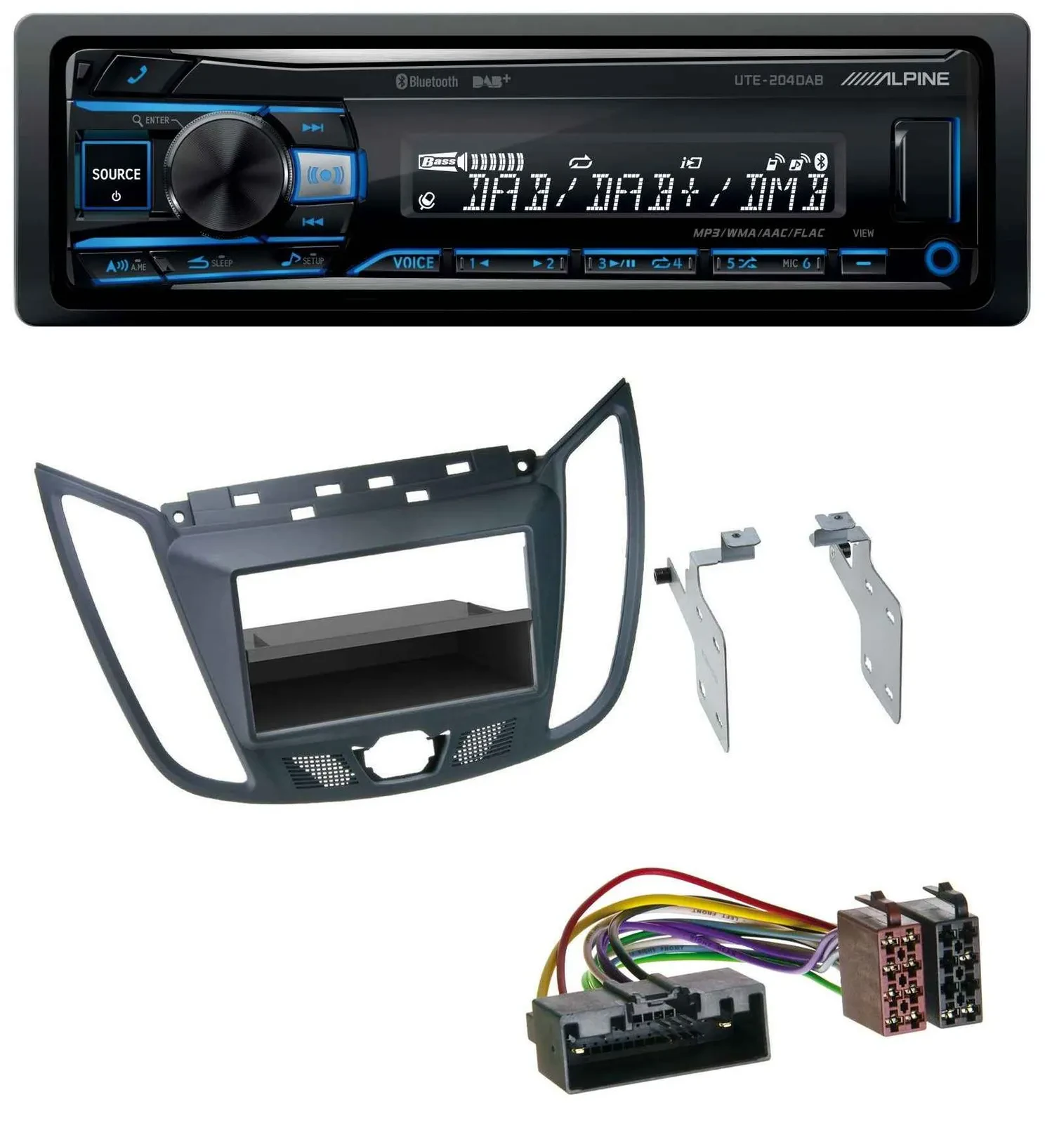 Alpine USB Bluetooth DAB MP3 Autoradio für Ford C-Max / Kuga - dunkelgrau