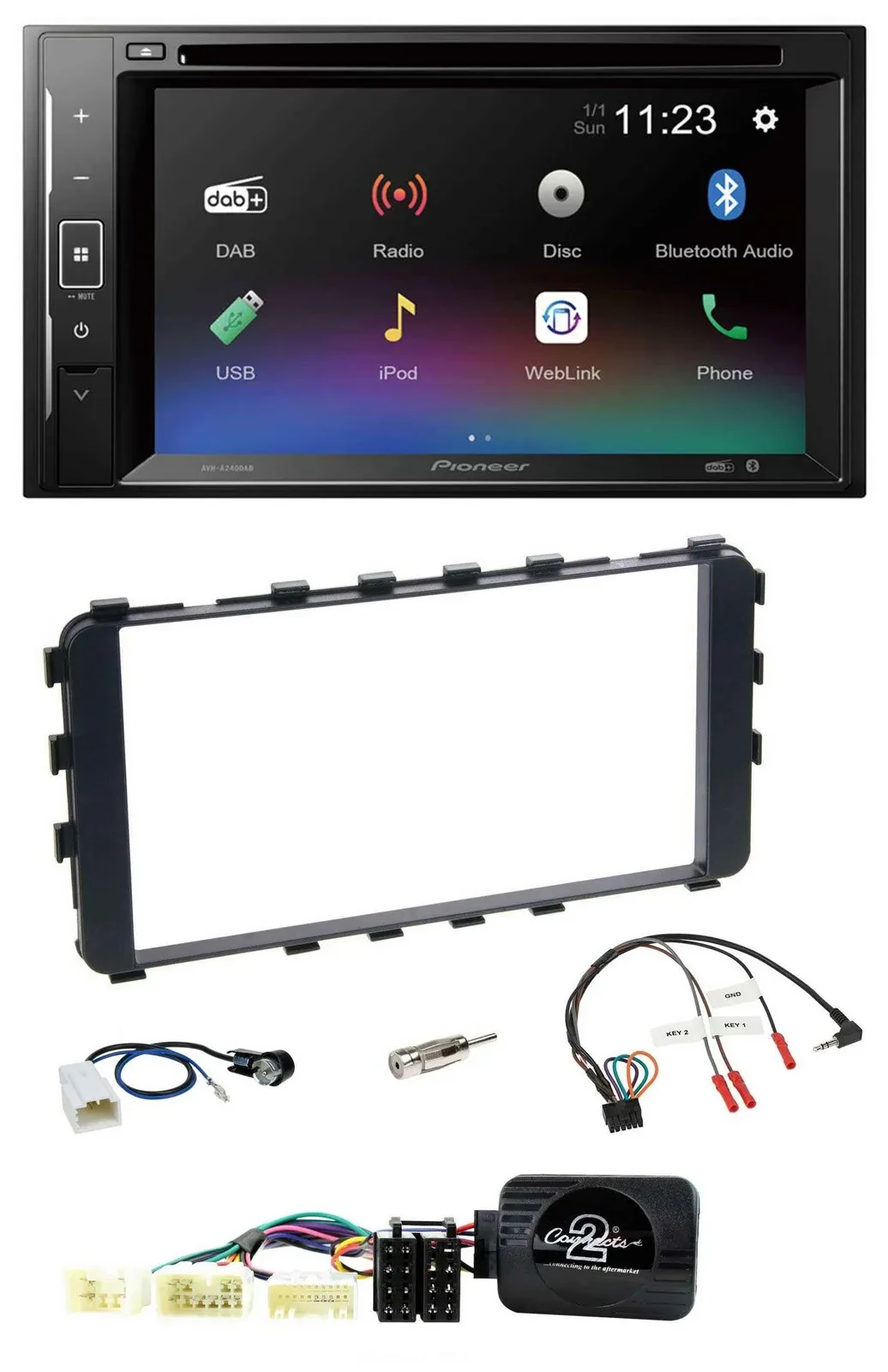 Автомагнитола Pioneer 2DIN Bluetooth, USB, DAB, DVD для Toyota Yaris 2006–2011 с поддержкой управления на руле