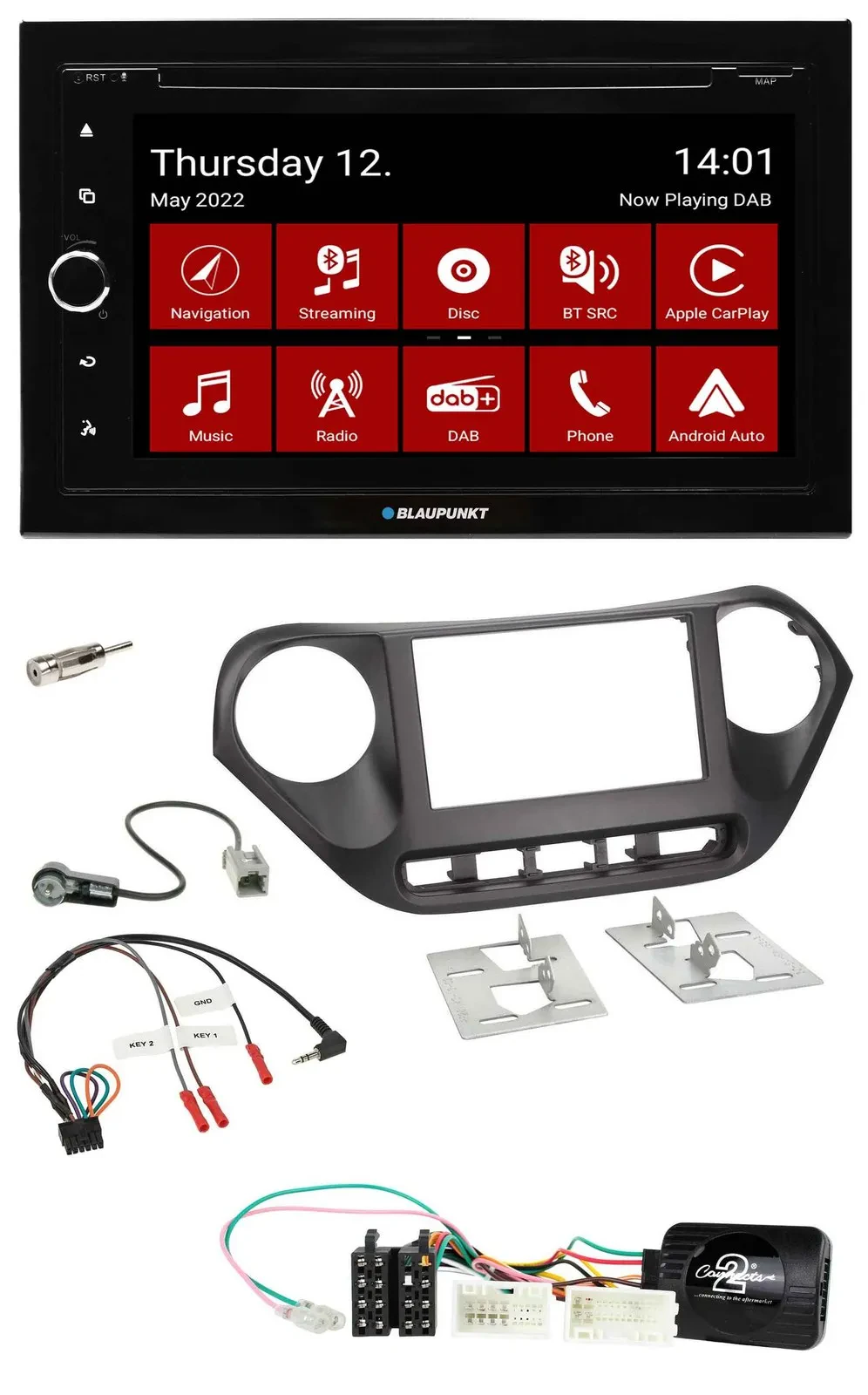 Blaupunkt Lenkrad DVD Bluetooth DAB 2DIN USB Autoradio für Hyundai i10 ab 2014