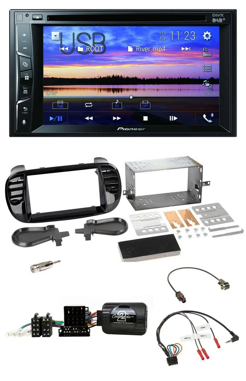Pioneer Bluetooth 2DIN USB DVD DAB Lenkrad Autoradio für Fiat 500 Fakra 08-15 sc