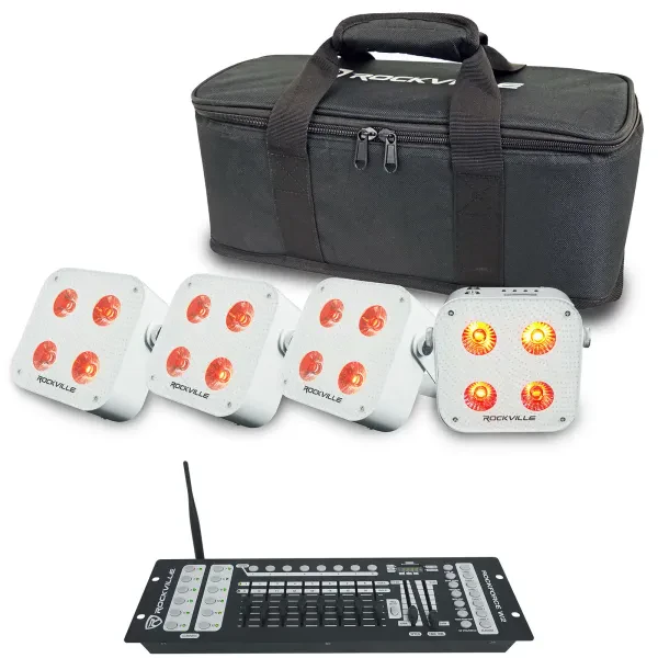 Светодиодный прибор Rockville MINI RF4 V2 White с DMX-пультом и чехлом (4 штуки)