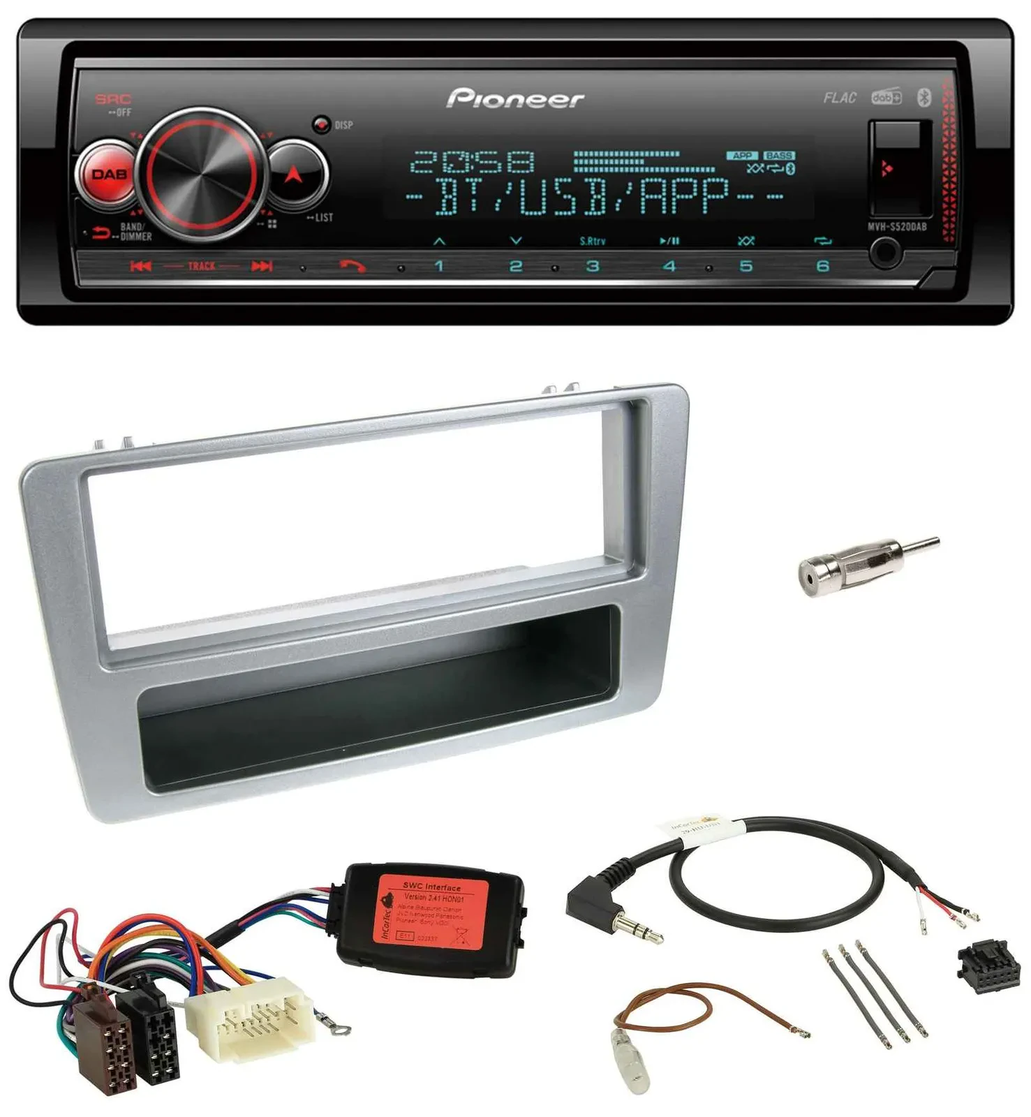 Автомагнитола Pioneer Bluetooth USB DAB для Honda Civic 2001–2003, серебристая