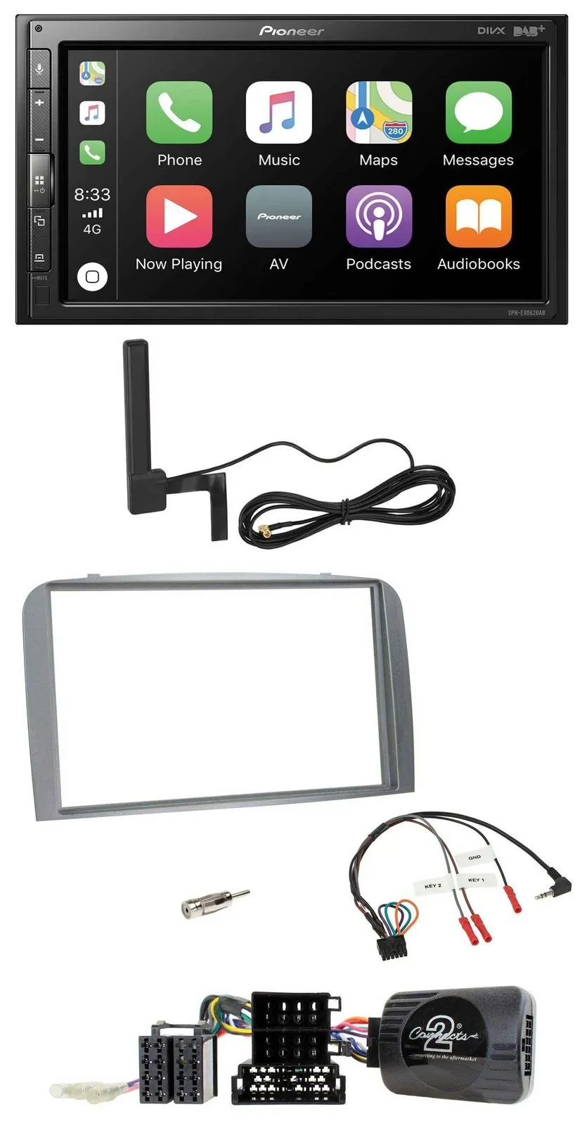 Автомагнитола Pioneer 2DIN Bluetooth USB DAB для Alfa Romeo 147/GT (2007–2010) с поддержкой управления на руле