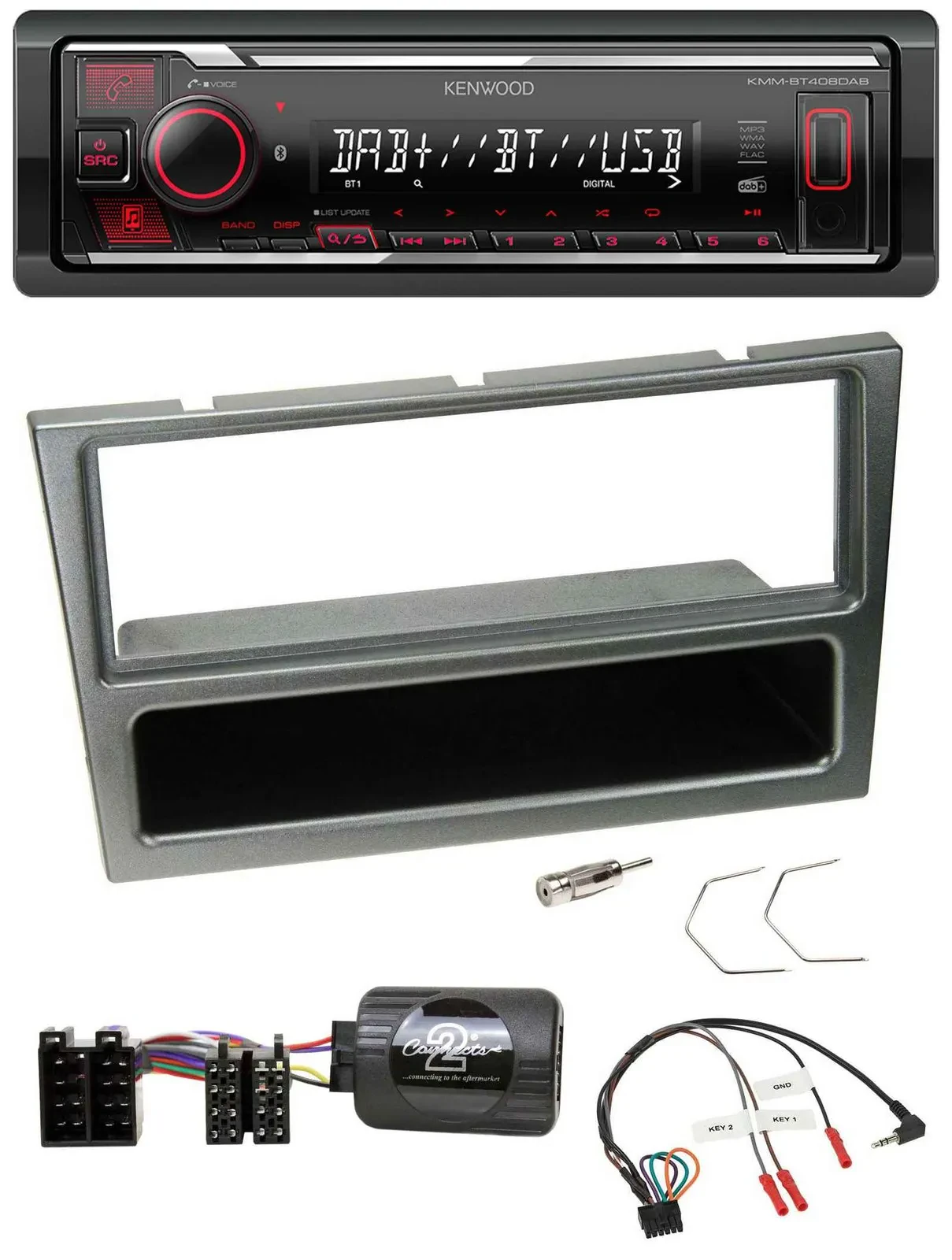 Автомагнитола Kenwood Bluetooth USB DAB для Opel Corsa C (2000–2004), цвет алюминий