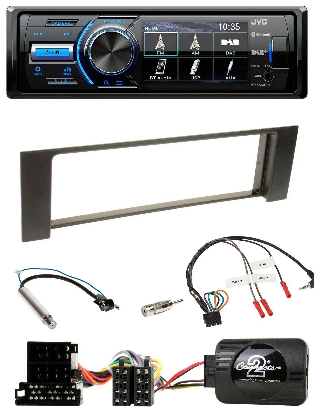 JVC Bluetooth Lenkrad USB DAB Autoradio für Audi A4 2000-2004 ISO