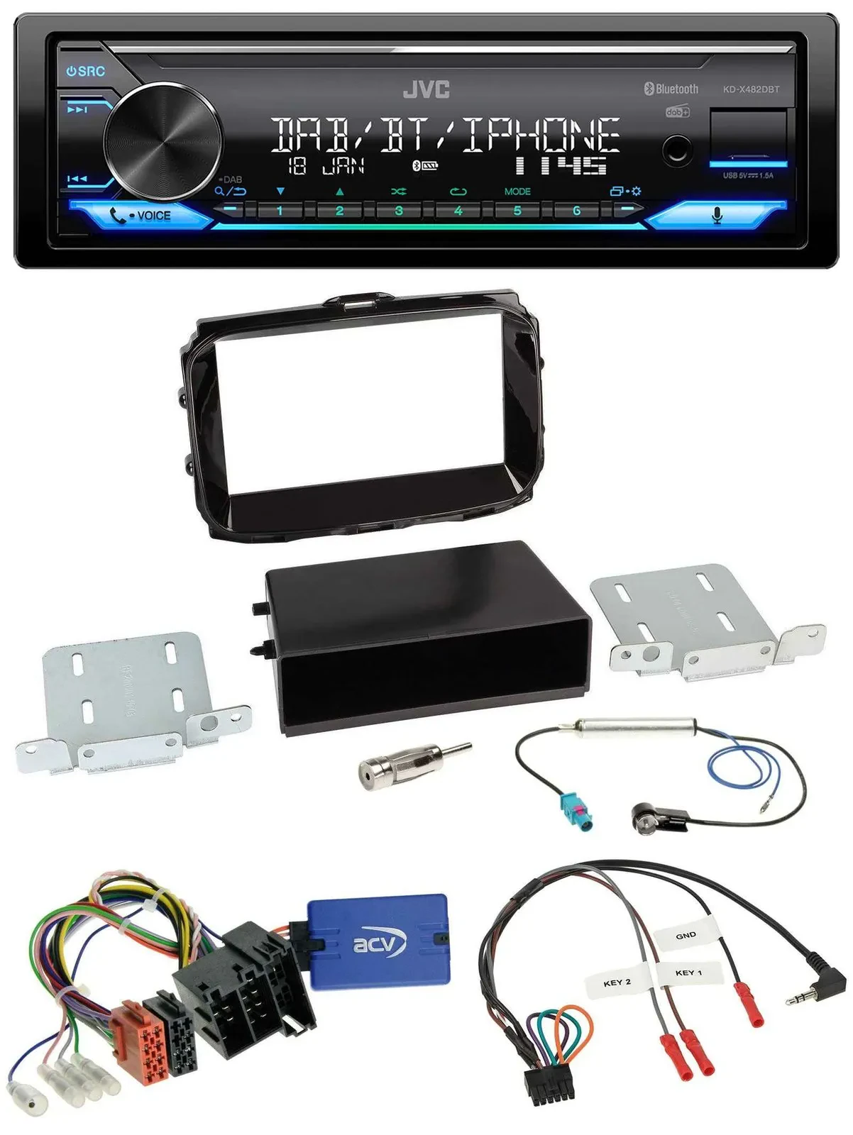 JVC Bluetooth DAB USB Lenkrad Autoradio für Alfa Romeo Giulietta 13-21 ISO piano