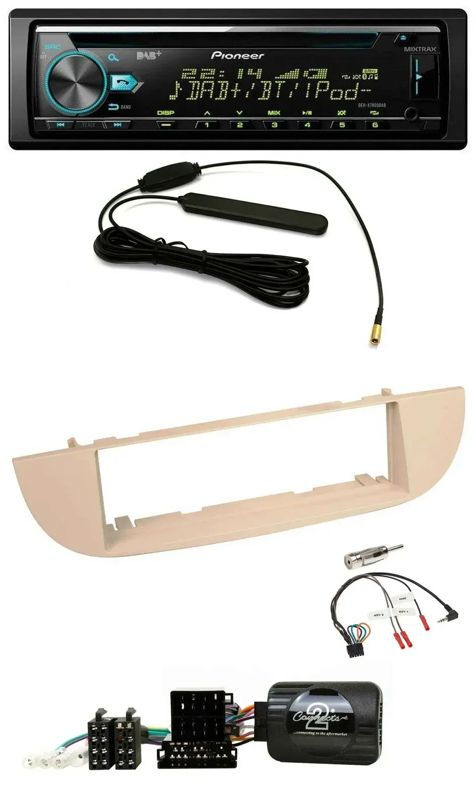 Pioneer CD MP3 Lenkrad DAB USB Autoradio für Fiat 500 ab 2007 perlgrau beige