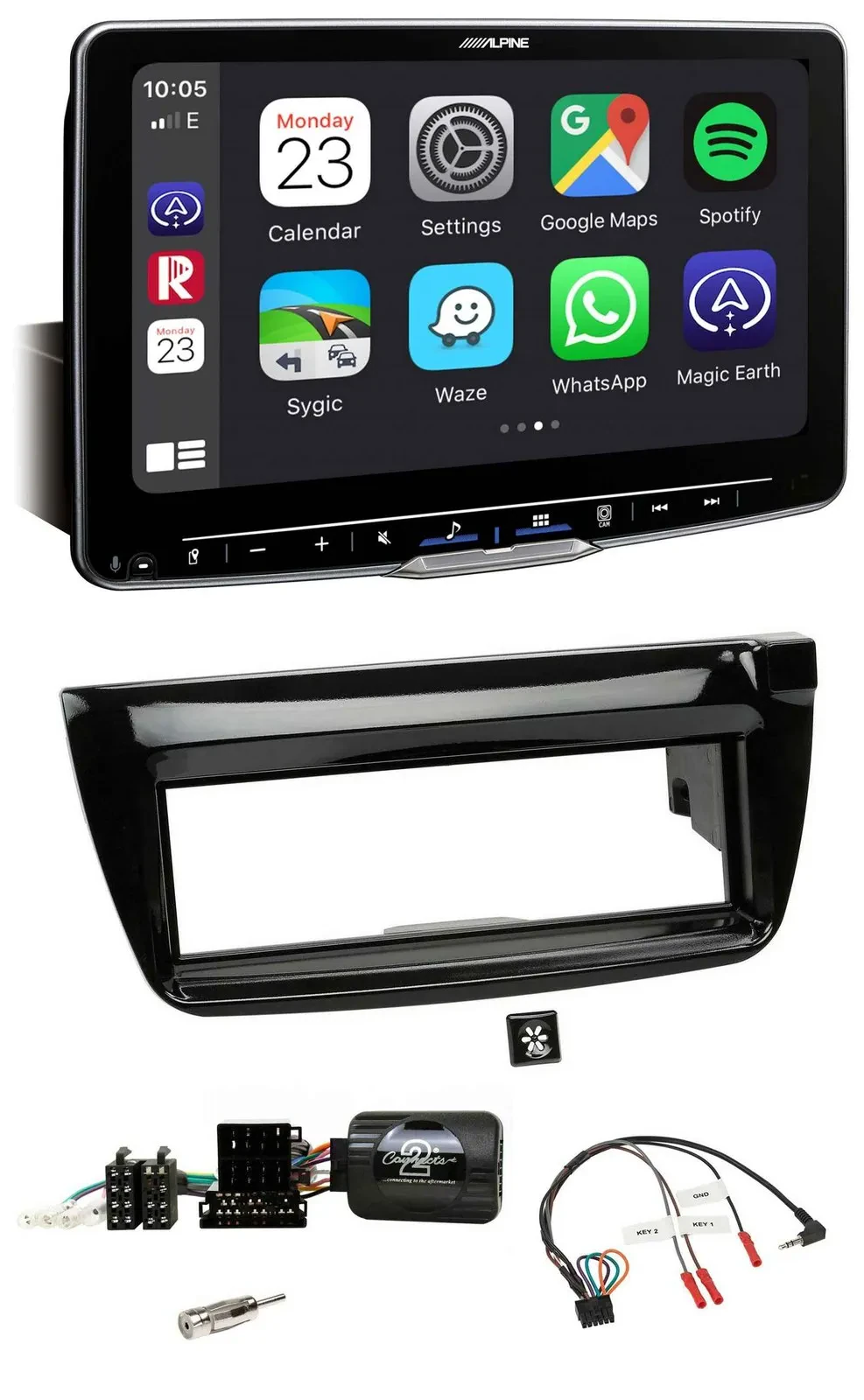 Автомагнитола для Fiat Doblo 2012–2015 Alpine Bluetooth USB DAB, совместимая с кнопками на руле, черный (piano black)