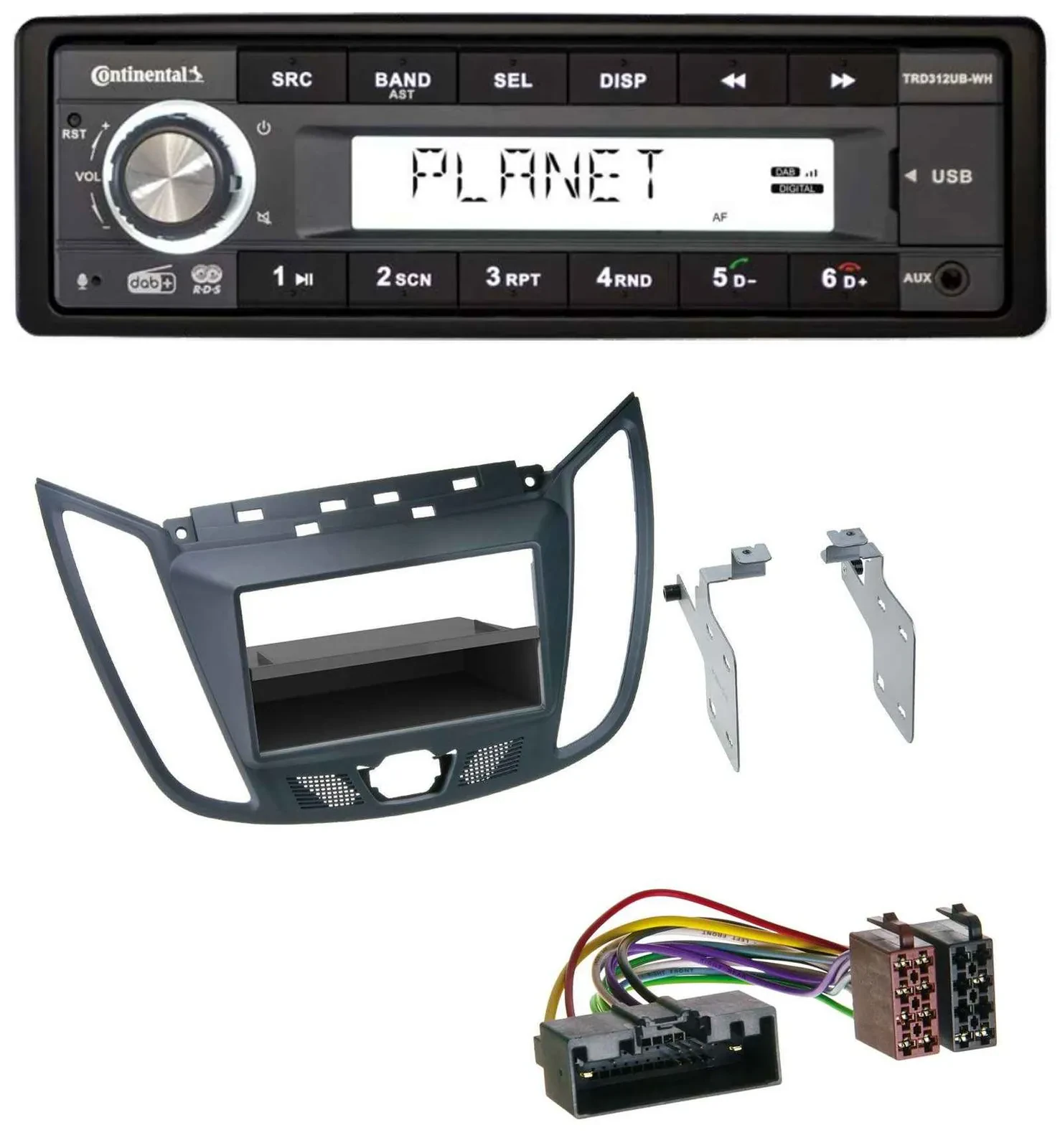 Continental USB 1DIN AUX DAB MP3 Autoradio für Ford C-Max / Kuga - dunkelgrau