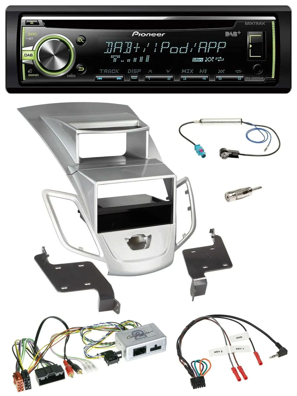 Pioneer DAB USB MP3 Lenkrad CD Autoradio für Ford Fiesta 2010-17 Display silber