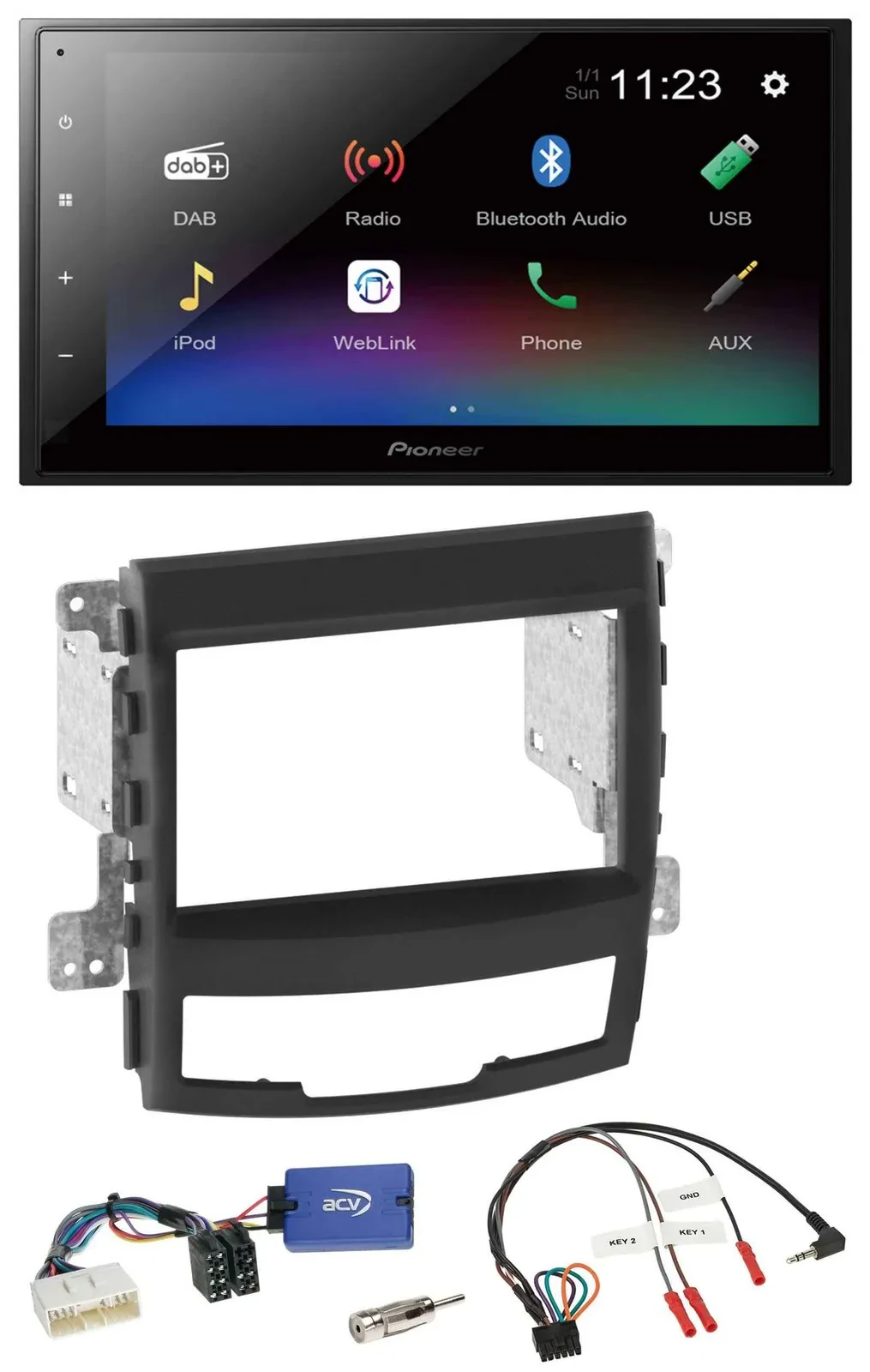 Pioneer USB Bluetooth DAB 2DIN Lenkrad Autoradio für SSangYong Korando mit Taste