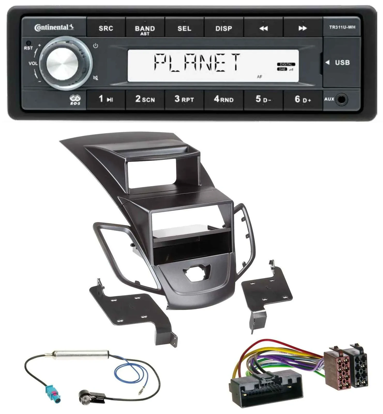 Continental USB MP3 AUX 1DIN Autoradio für Ford Fiesta 10-17 Display schwarz
