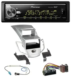 Автомагнитола Pioneer Bluetooth USB DAB MP3 для Ford Fiesta (2010–2017), серебристая