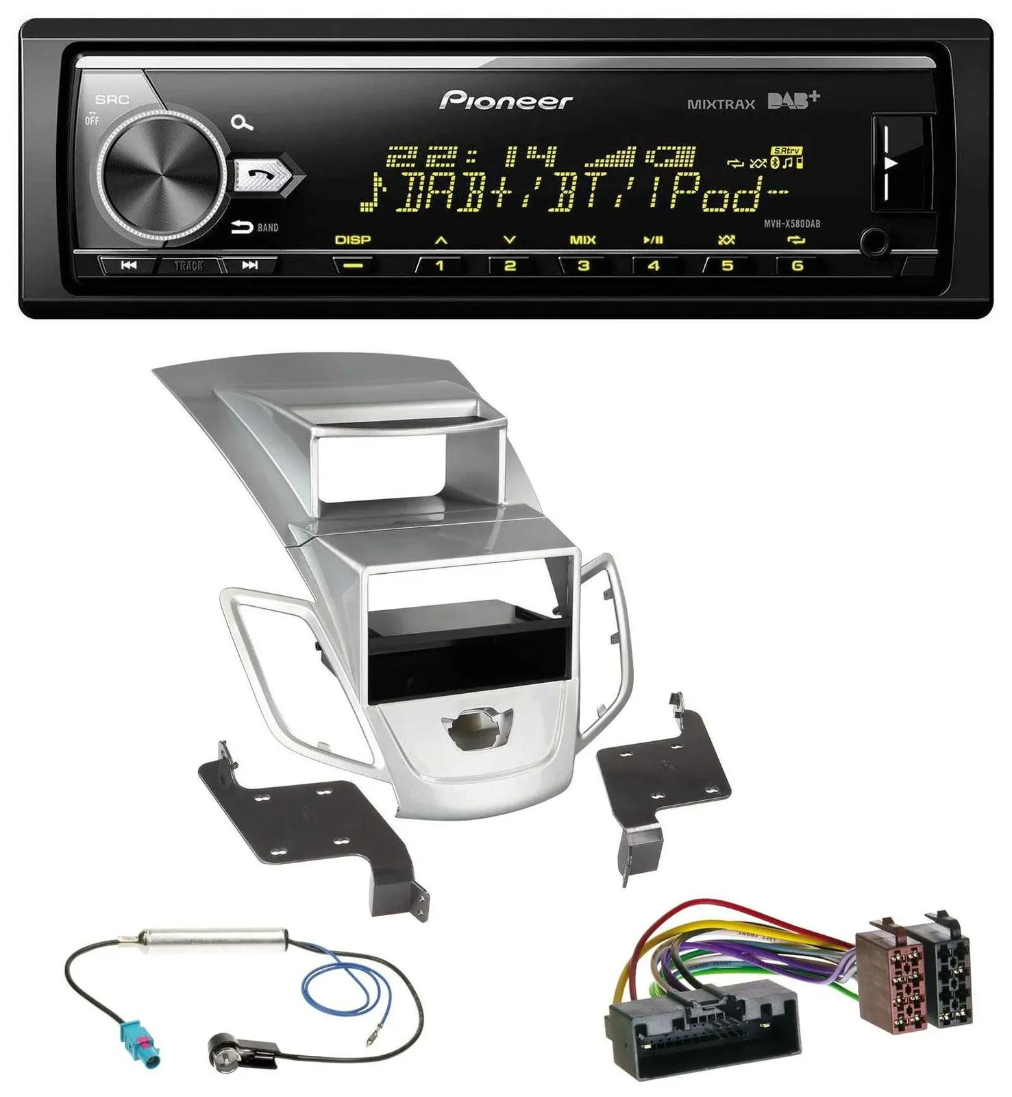Автомагнитола Pioneer Bluetooth USB DAB MP3 для Ford Fiesta (2010–2017), серебристая